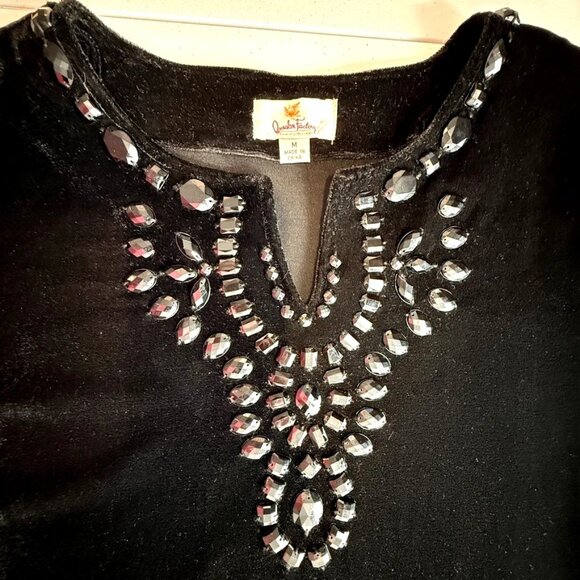 VTG Quacker Factory Womens Black Velvet WitchyGoth Top Medium Romantic Goth Vamp - Picture 5 of 8